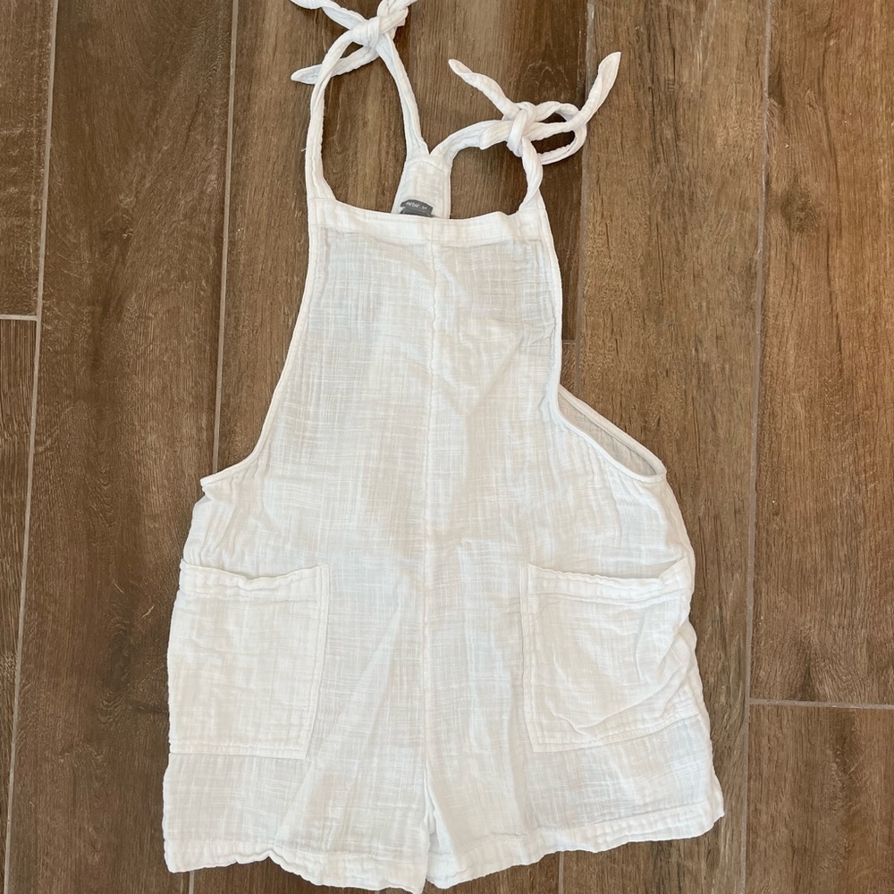 Aerie white linen overalls
